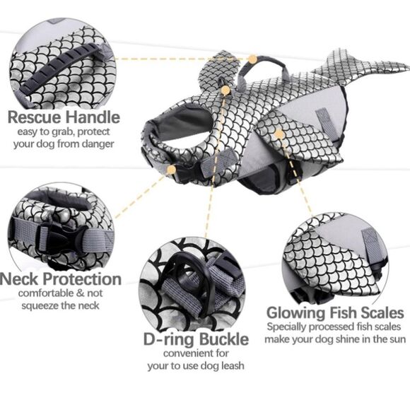 Kouser Dog Life Jacket Life Vest Flotation Device Silver WhaleDesign Size XL NEW - Picture 4 of 7